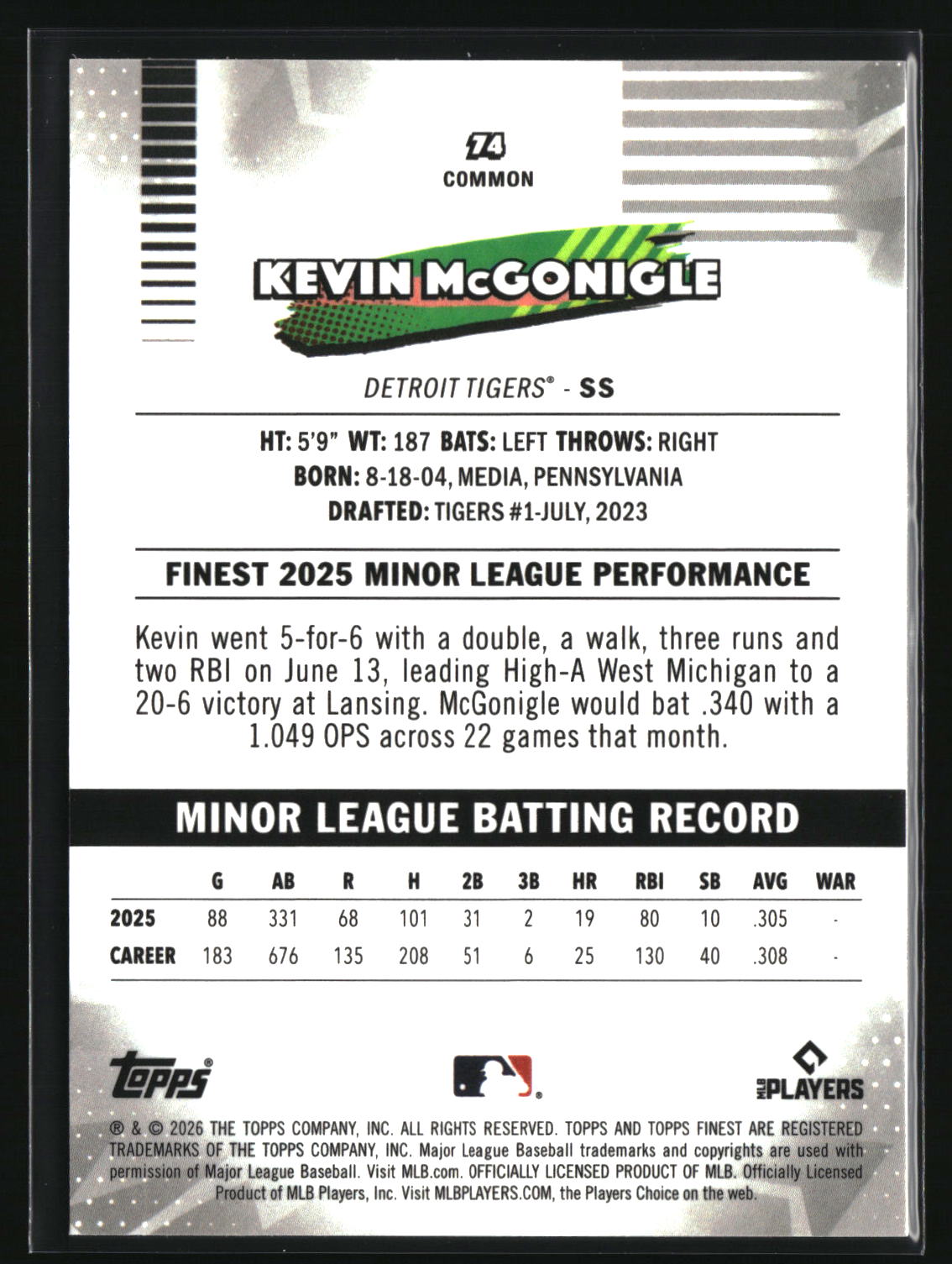Kevin McGonigle 2026 Finest #74