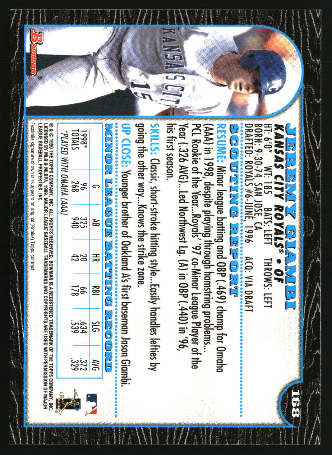 Jeremy Giambi 1999 Bowman #168