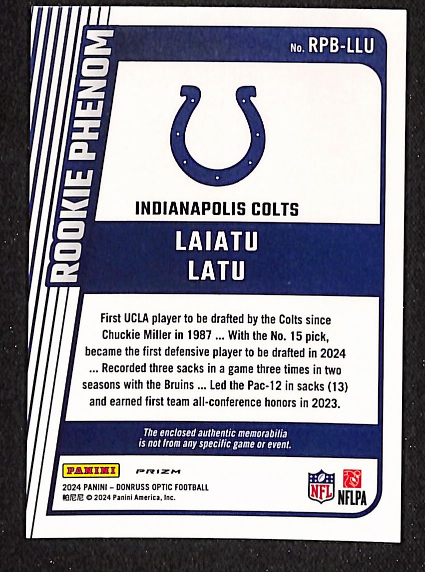 Laiatu Latu 2024 Donruss Optic Rookie Phenoms Blue Hyper #RPB-LLU