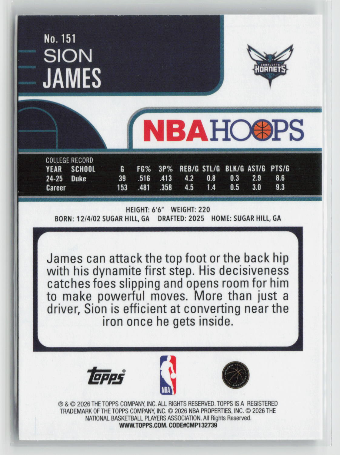 Sion James 2025-26 Hoops #151