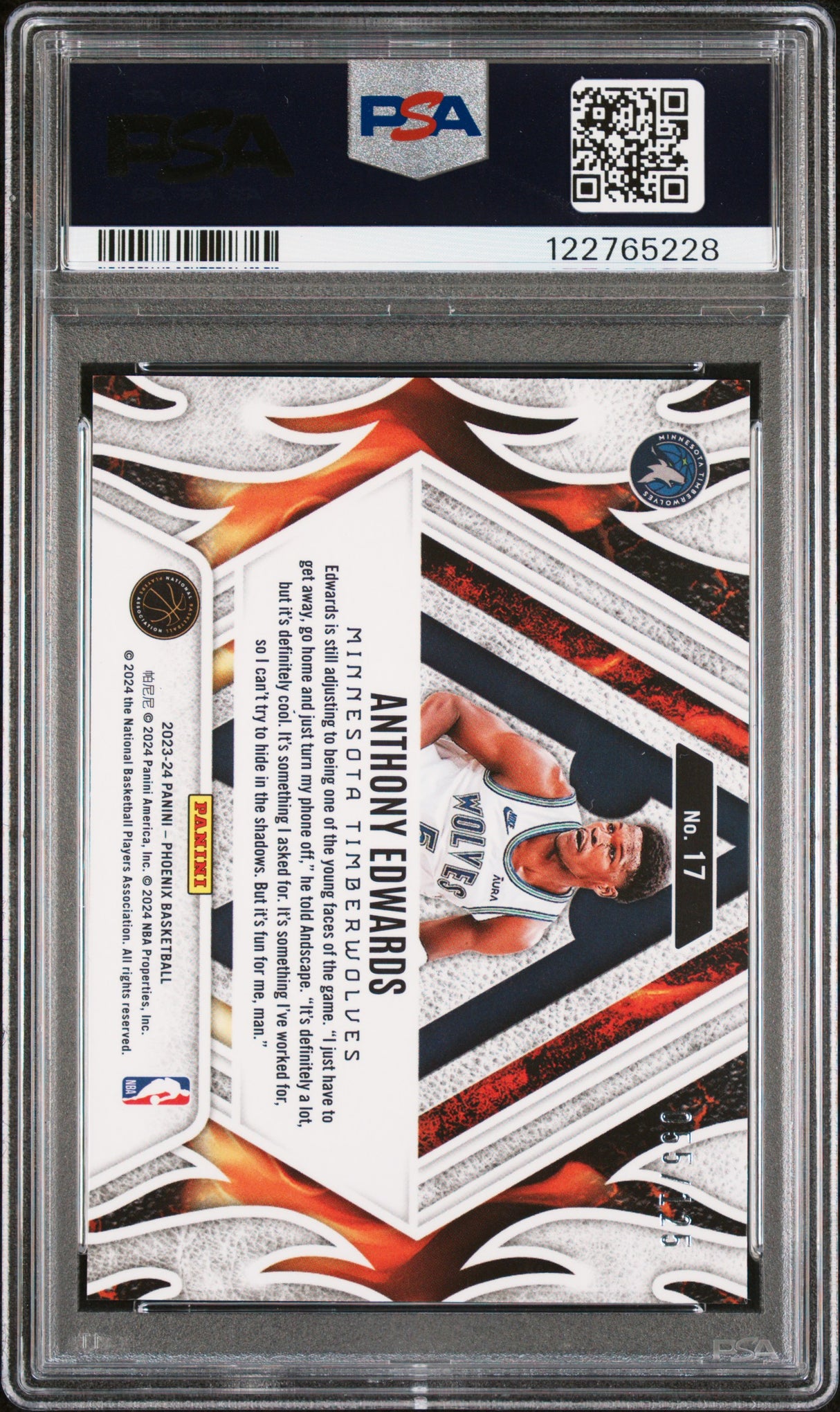 Anthony Edwards 2023 Panini Phoenix Fire Forged Red #17 PSA 8