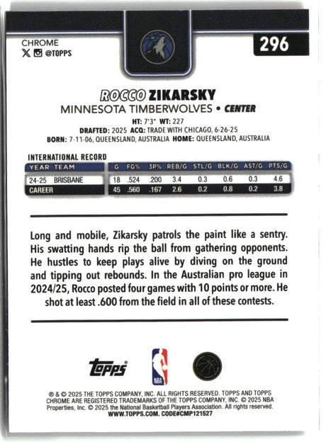 Rocco Zikarsky 2025-26 Topps Chrome #296