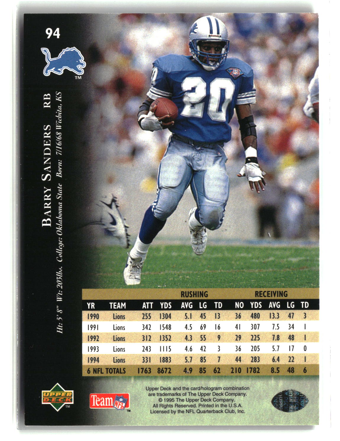 Barry Sanders 1995 Upper Deck Electric #94