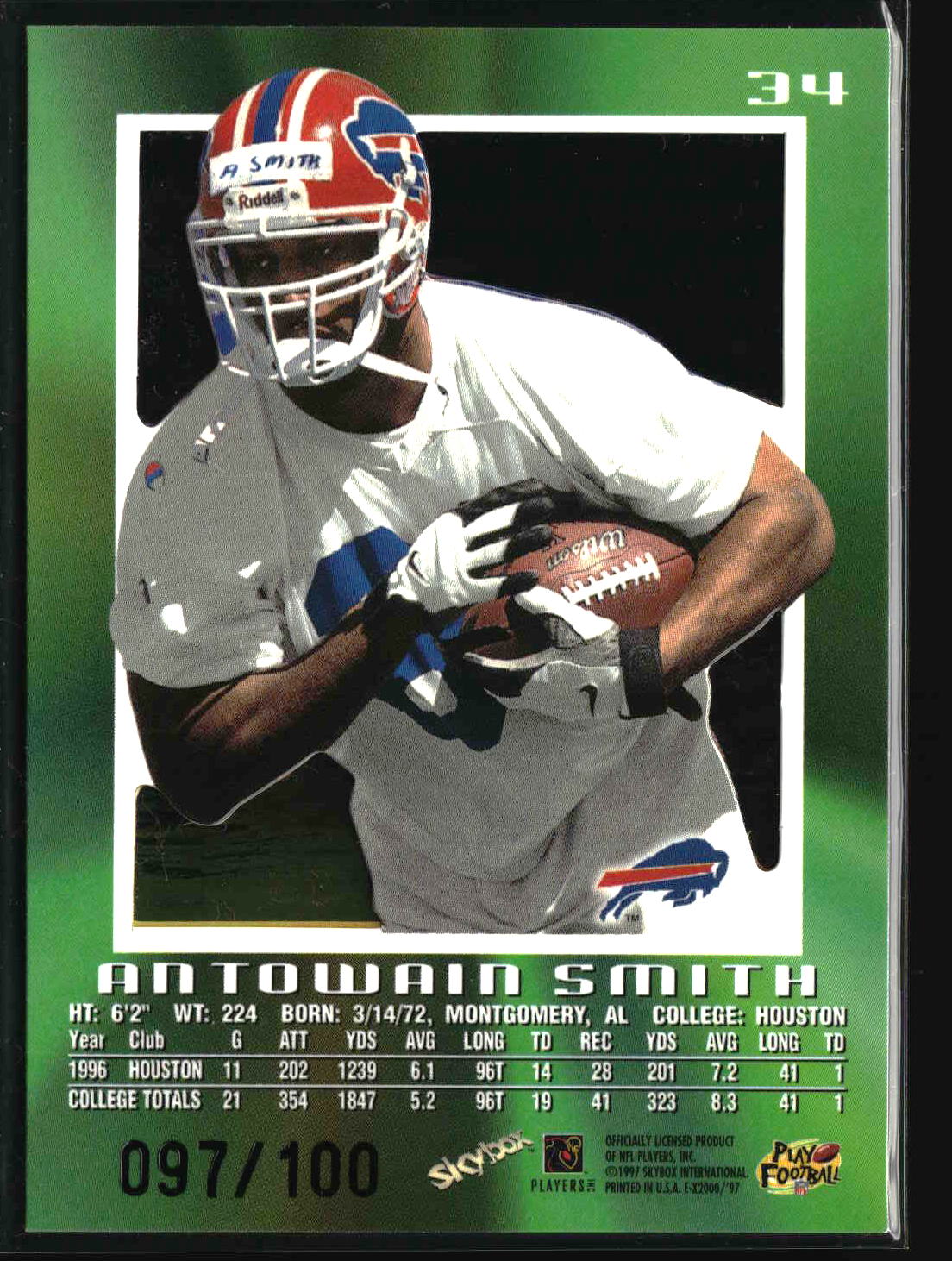 Antowain Smith 1997 SkyBox E-X2000 Essential-Credentials #34 #/100