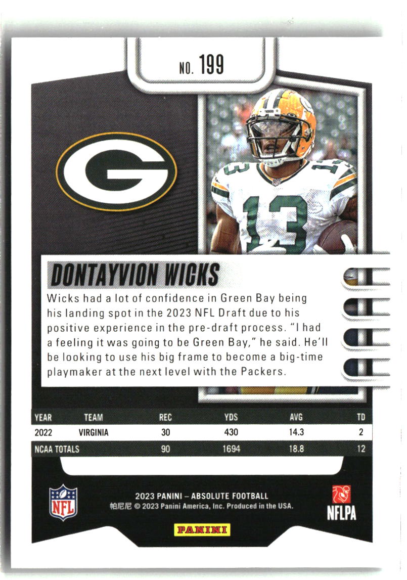 Dontayvion Wicks 2023 Panini Absolute Retail #199