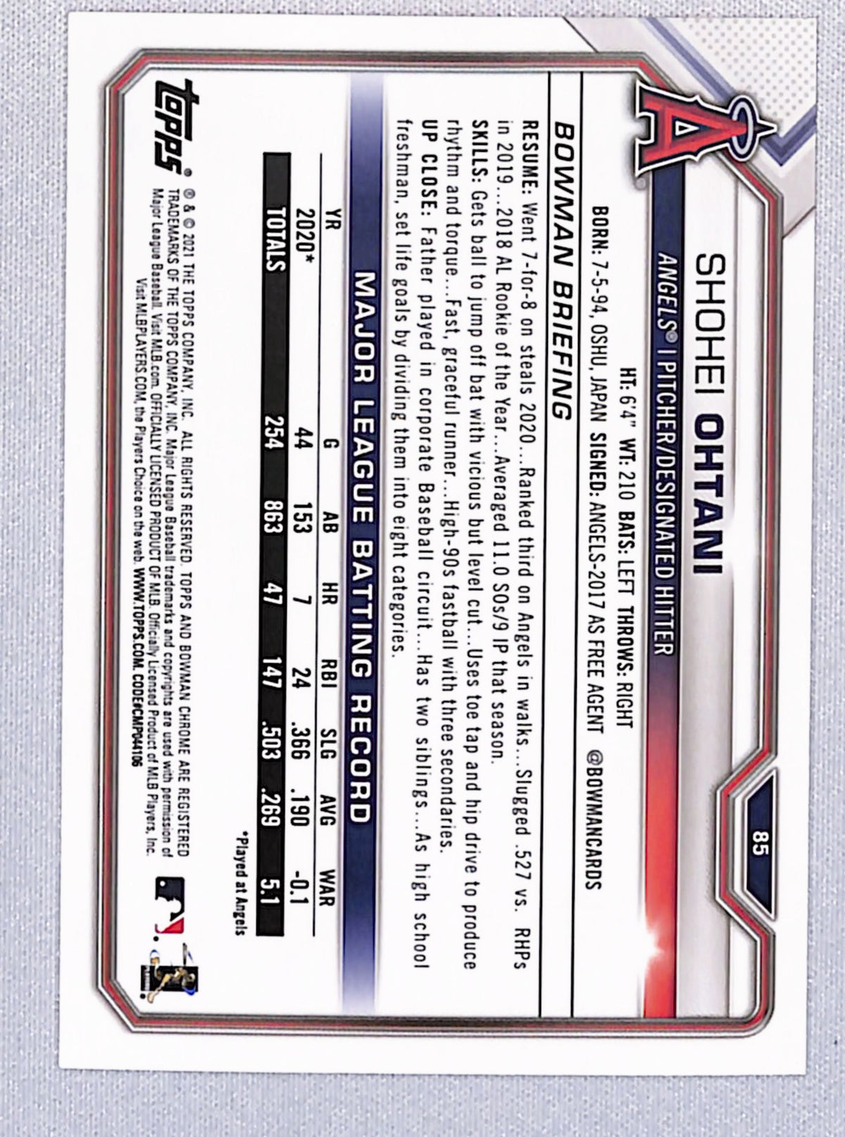 Shohei Ohtani 2021 Bowman Fuchsia #85 29/299