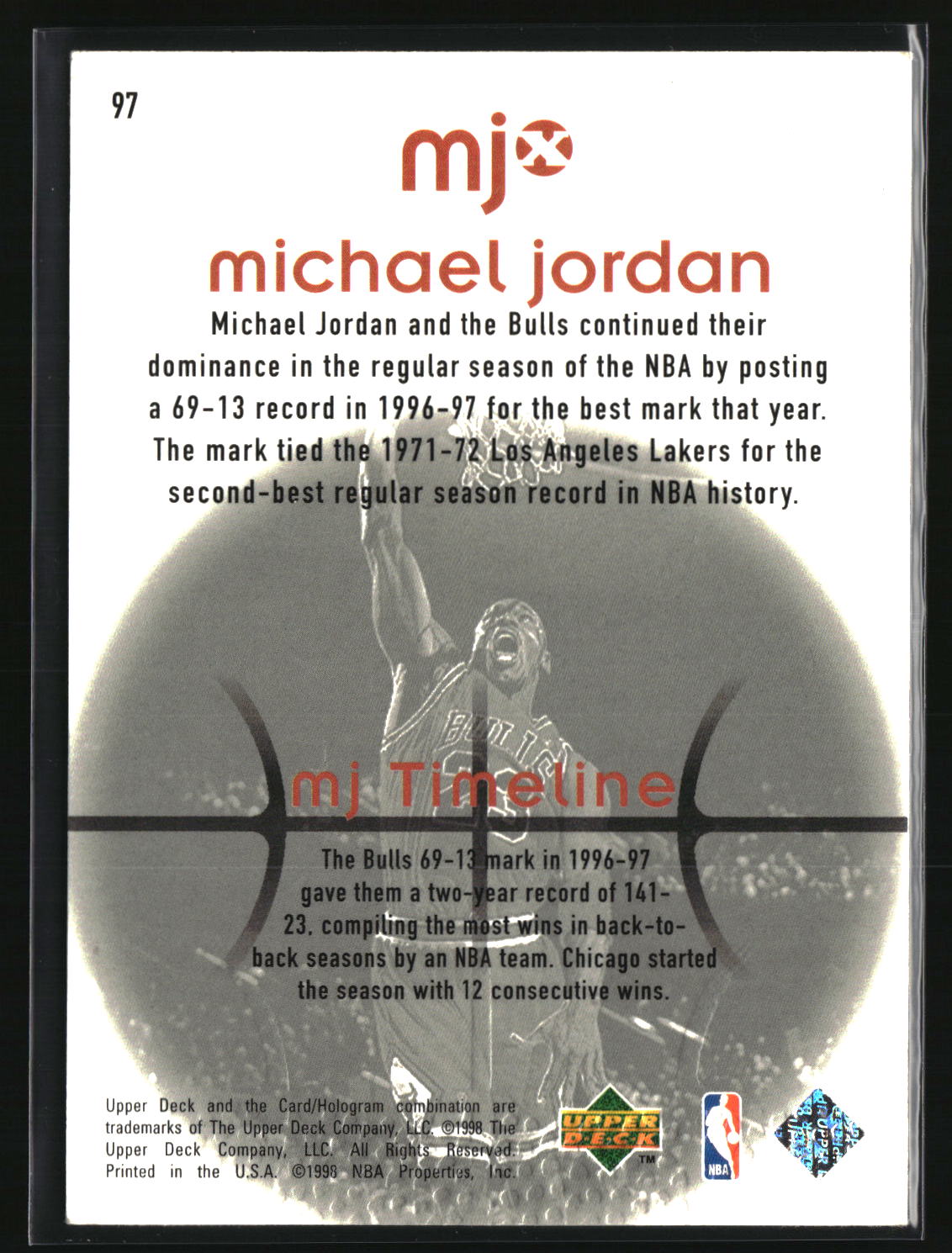 Michael Jordan 1998 Upper Deck MJx #97