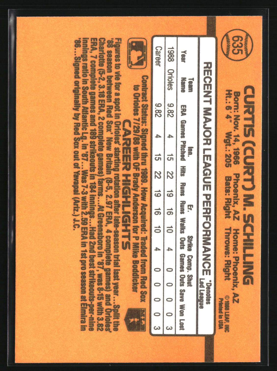 Curt Schilling 1989 Donruss #635