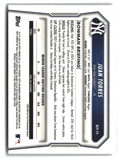 Juan Torres 2026 Bowman Chrome Prospects #BCP-75