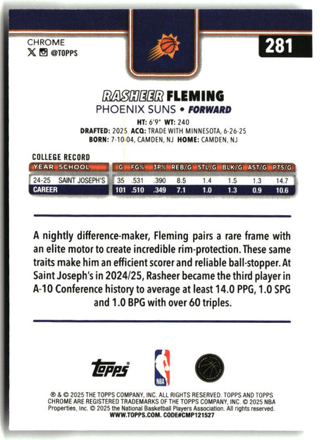 Rasheer Fleming 2025-26 Topps Chrome #281