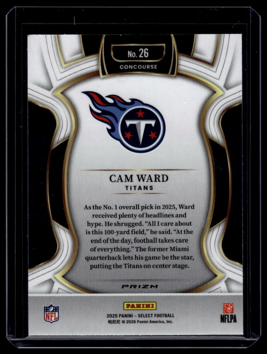 Cam Ward 2025 Panini Select Red and Blue Prizm Shock #26
