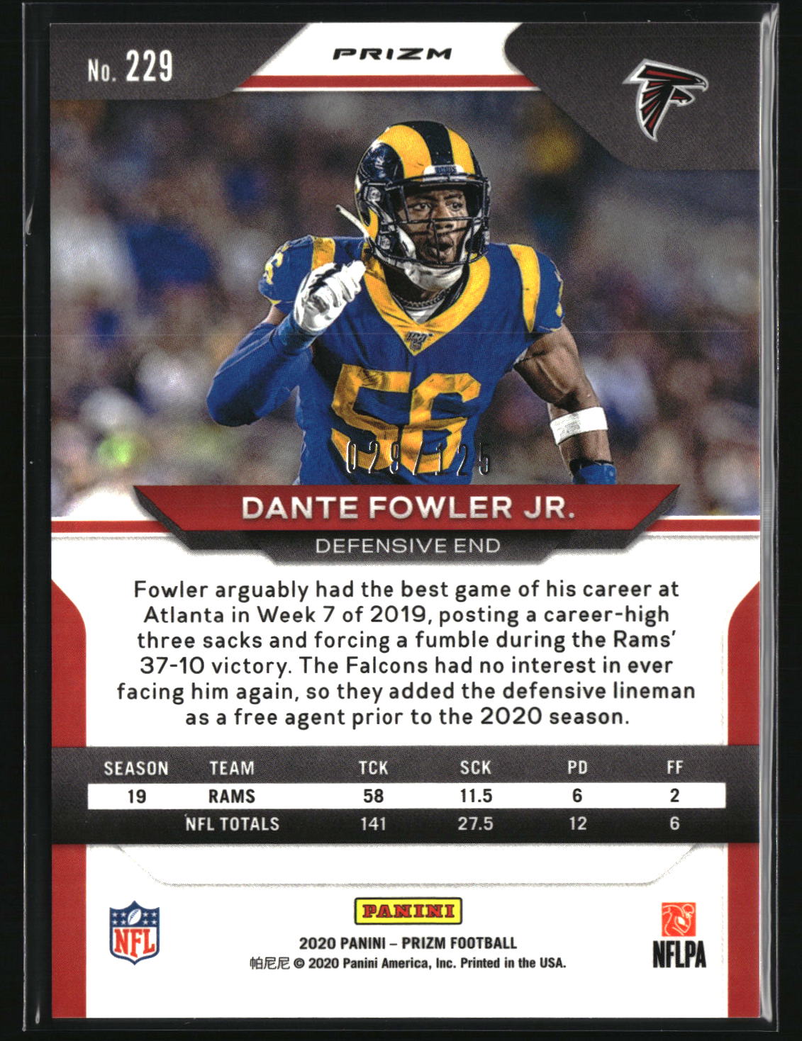 Dante Fowler Jr. 2020 Panini Prizm Prizm Purple #229 #/125