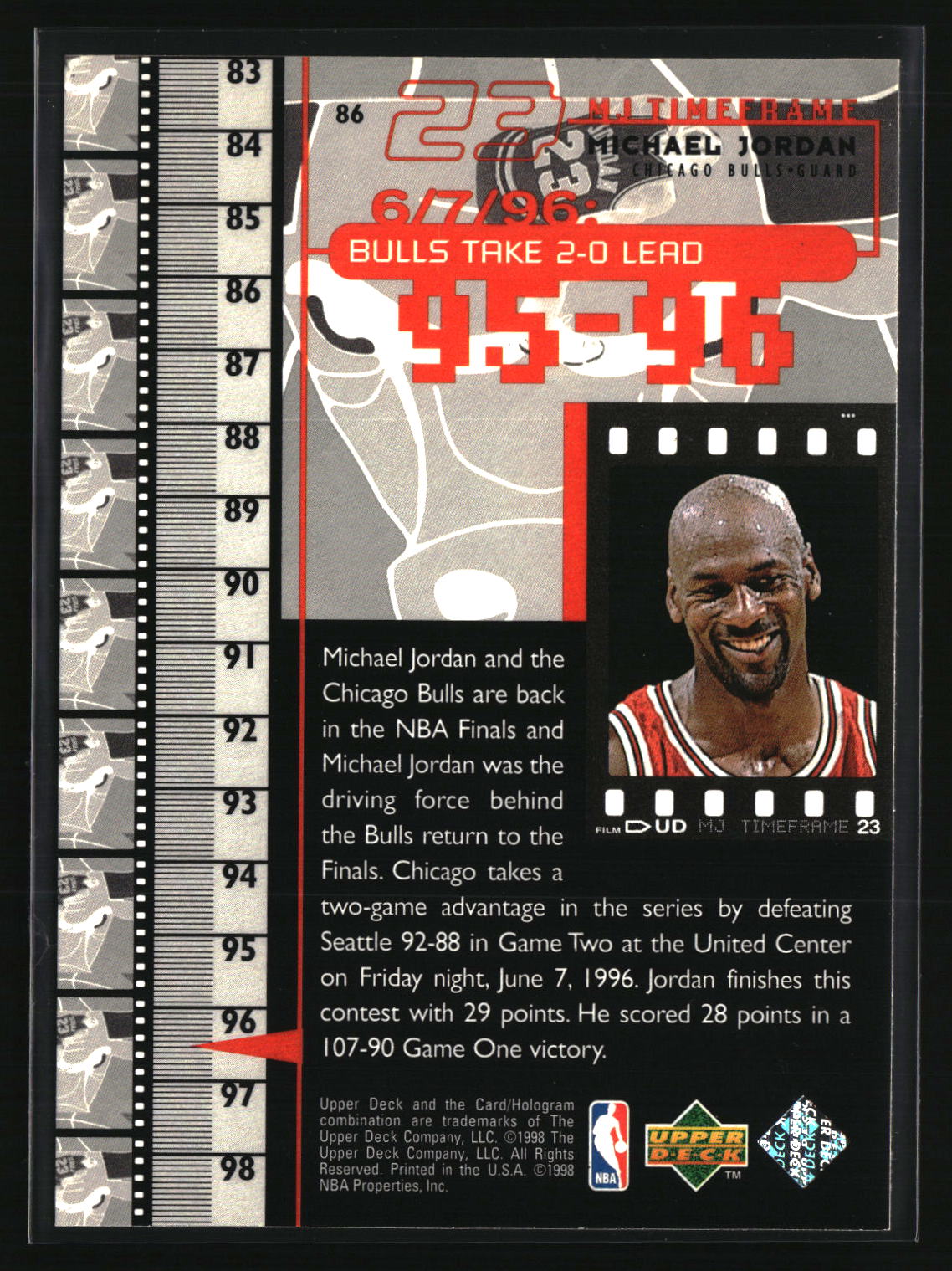 Michael Jordan 1998 Upper Deck Michael Jordan Living Legend #86