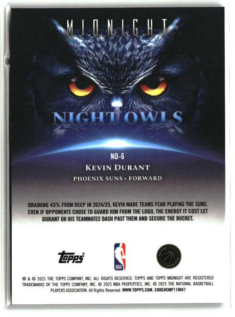 Kevin Durant 2025-26 Topps Midnight Night Owls #NO-6