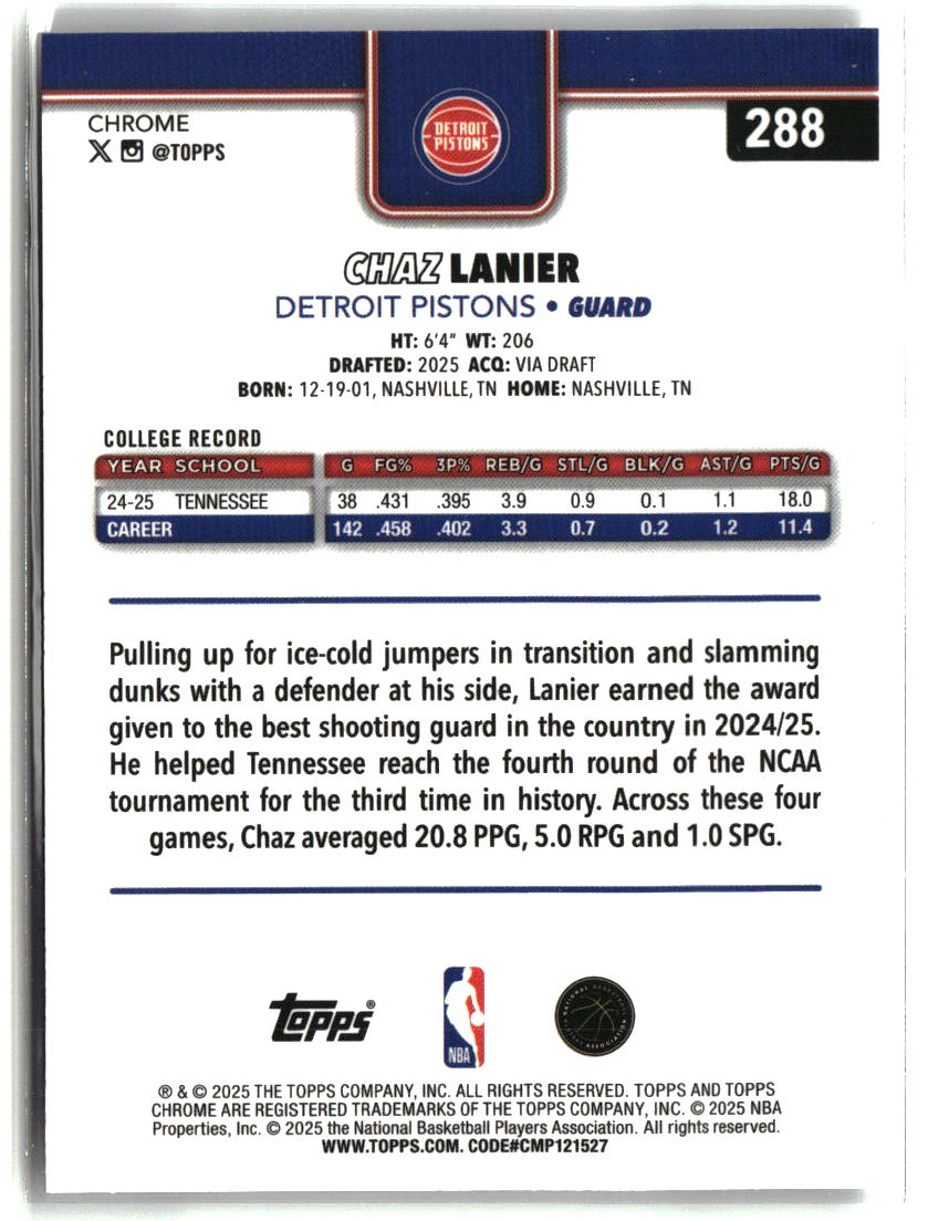 Chaz Lanier 2025-26 Topps Chrome #288