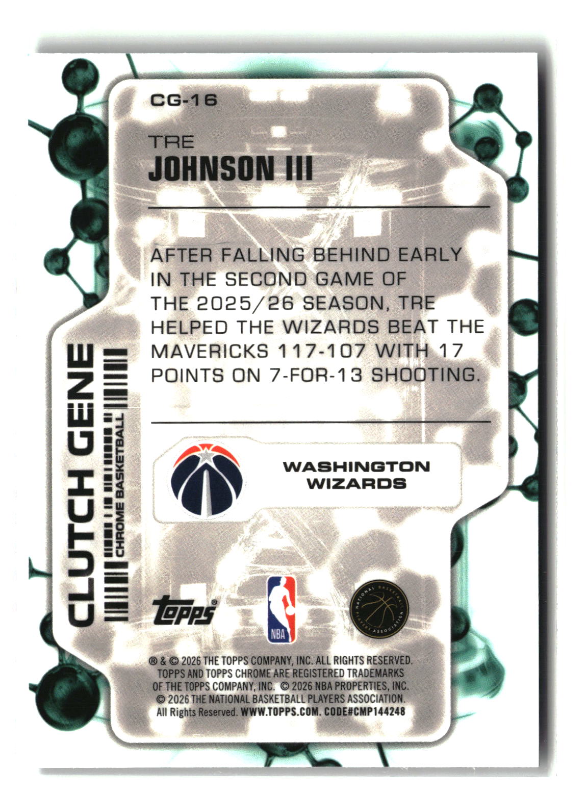 Tre Johnson III 2025-26 Topps Chrome Update Clutch Gene #CG-16