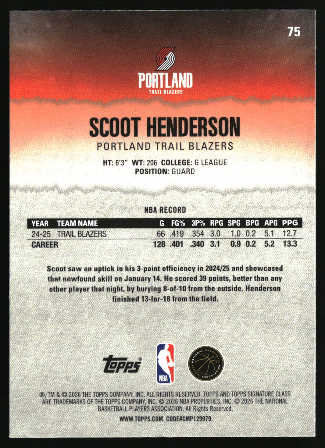 Scoot Henderson 2025-26 Topps Signature Class #75