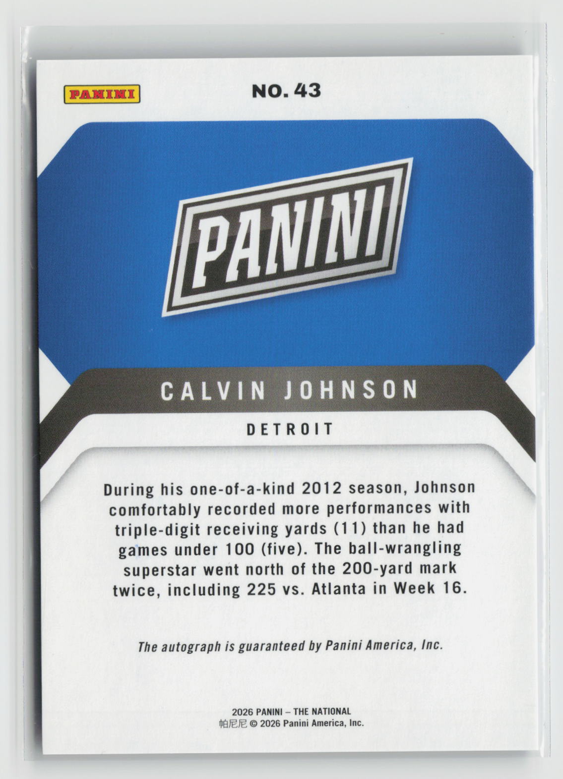 Calvin Johnson 2026 National Convention Silver Redemption Packs Auto /25 #43