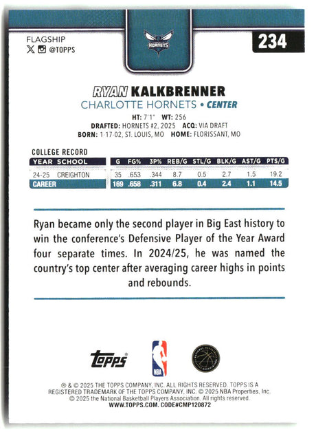 Ryan Kalkbrenner 2025-26 Topps #234