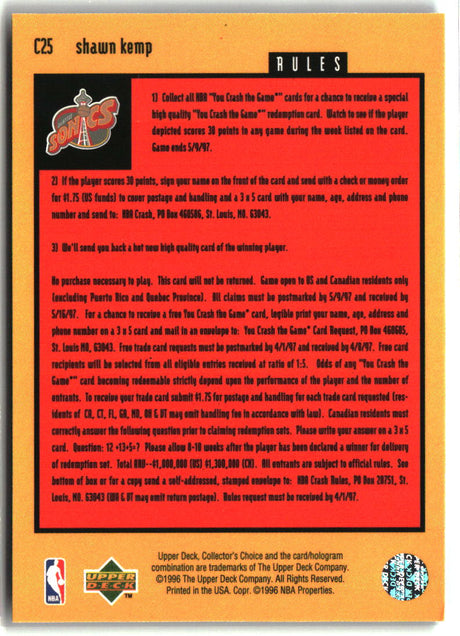 Shawn Kemp 1996-97 Collector's Choice You Crash the Game Scoring Silver #C25b