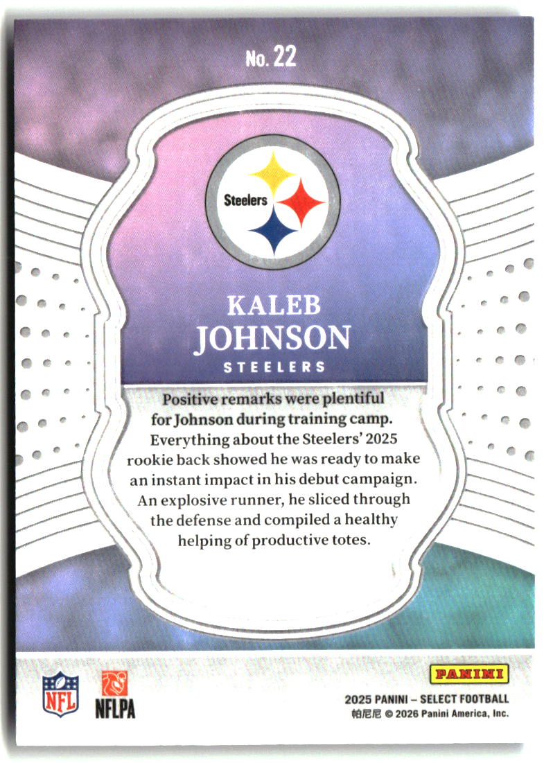 Kaleb Johnson 2025 Panini Select Select Certified Rookies #22