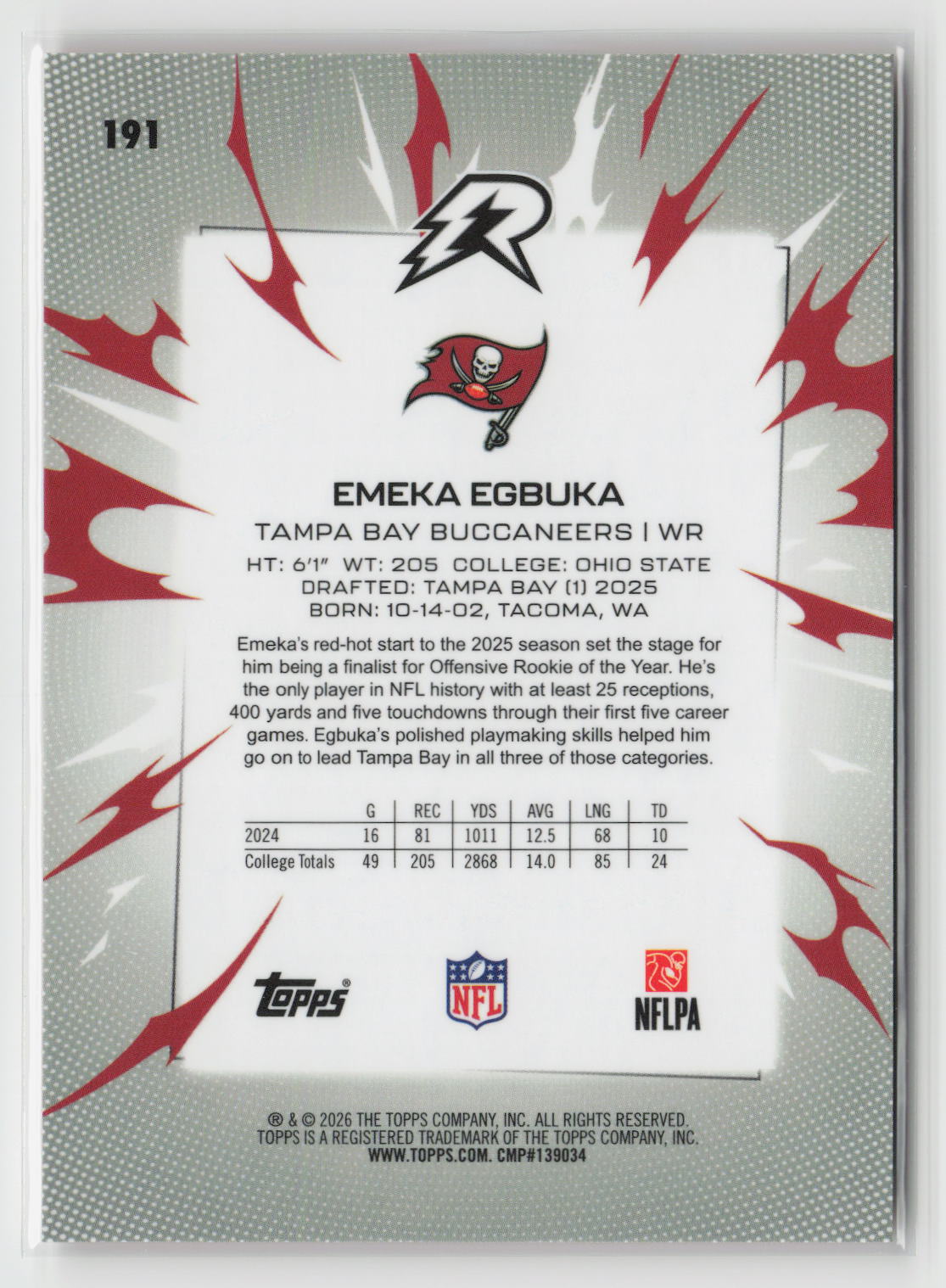 Emeka Egbuka 2025 Topps Resurgence Orange Power Surge Refractor #191