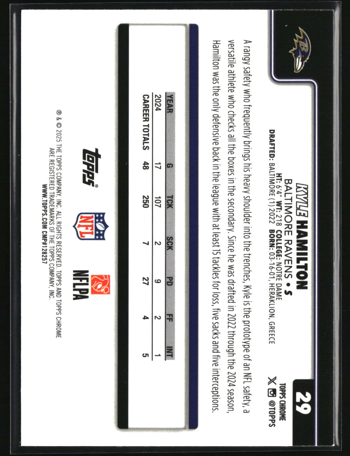 Kyle Hamilton 2025 Topps Chrome Pulsar Refractor #29