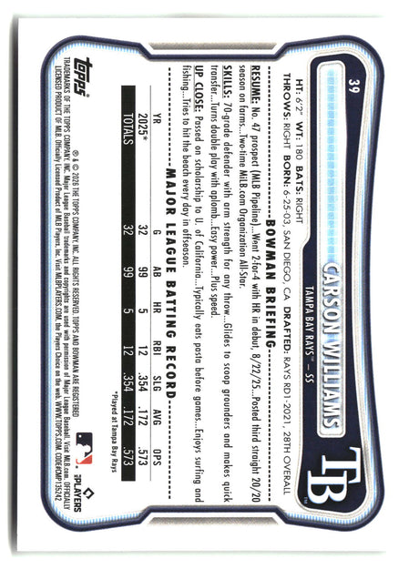 Carson Williams 2026 Bowman #39