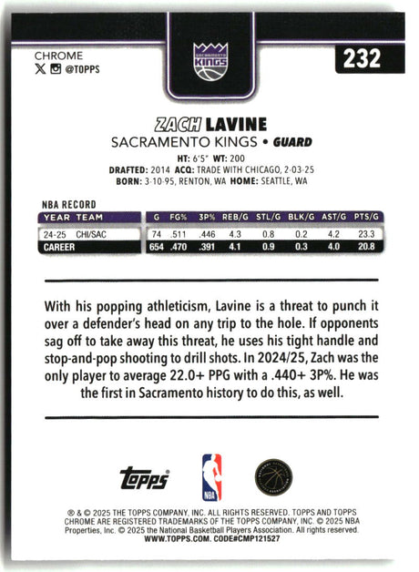 Zach LaVine 2025-26 Topps Chrome Prism Refractor #232
