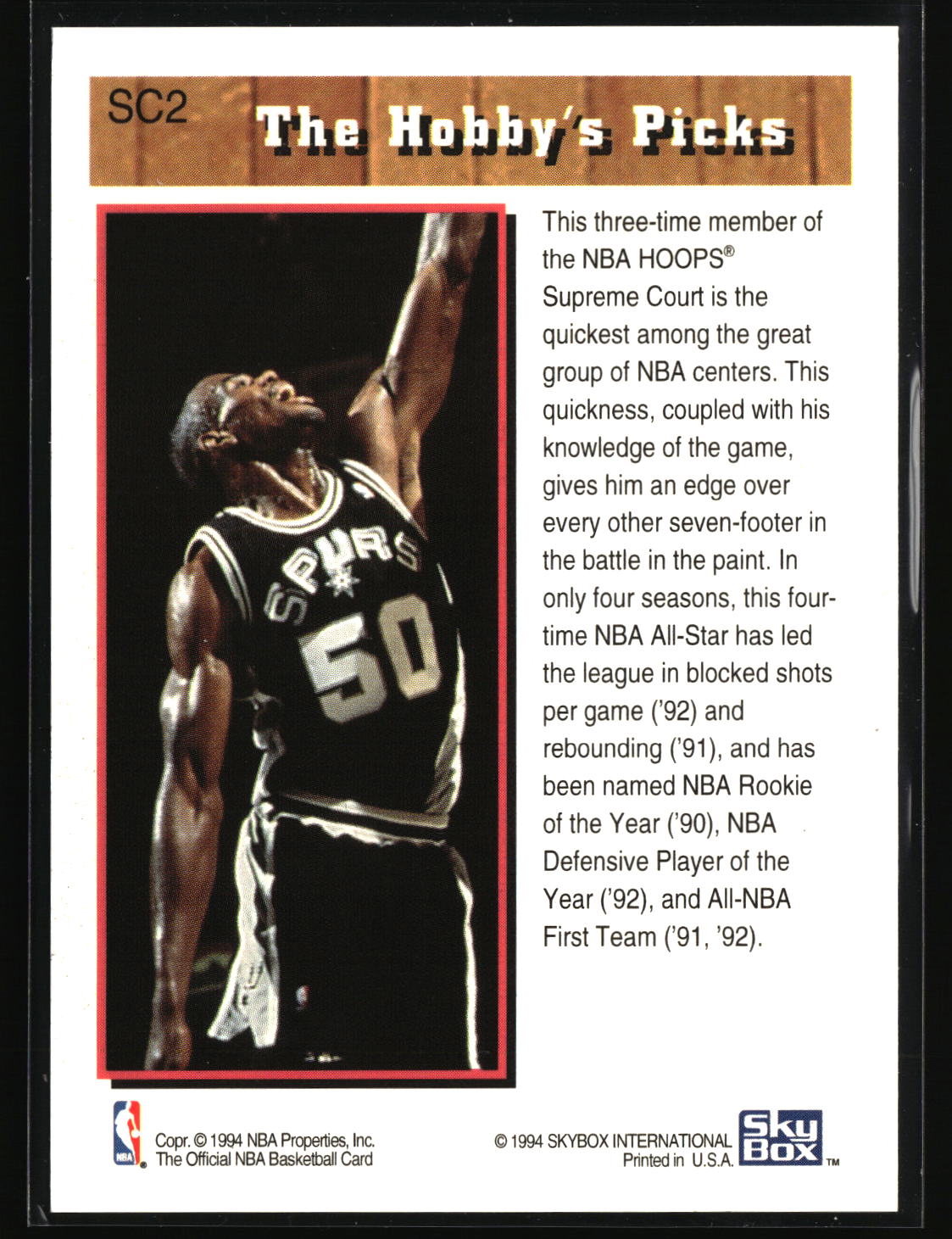 David Robinson 1993-94 Hoops Supreme Court #SC2