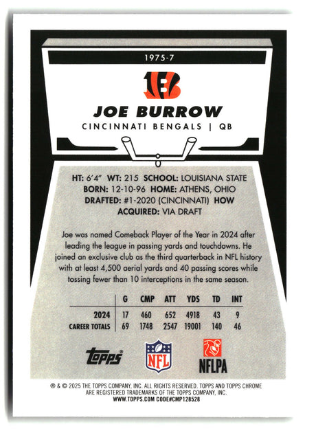 Joe Burrow 2025 Topps Chrome 1975 Topps #1975-7