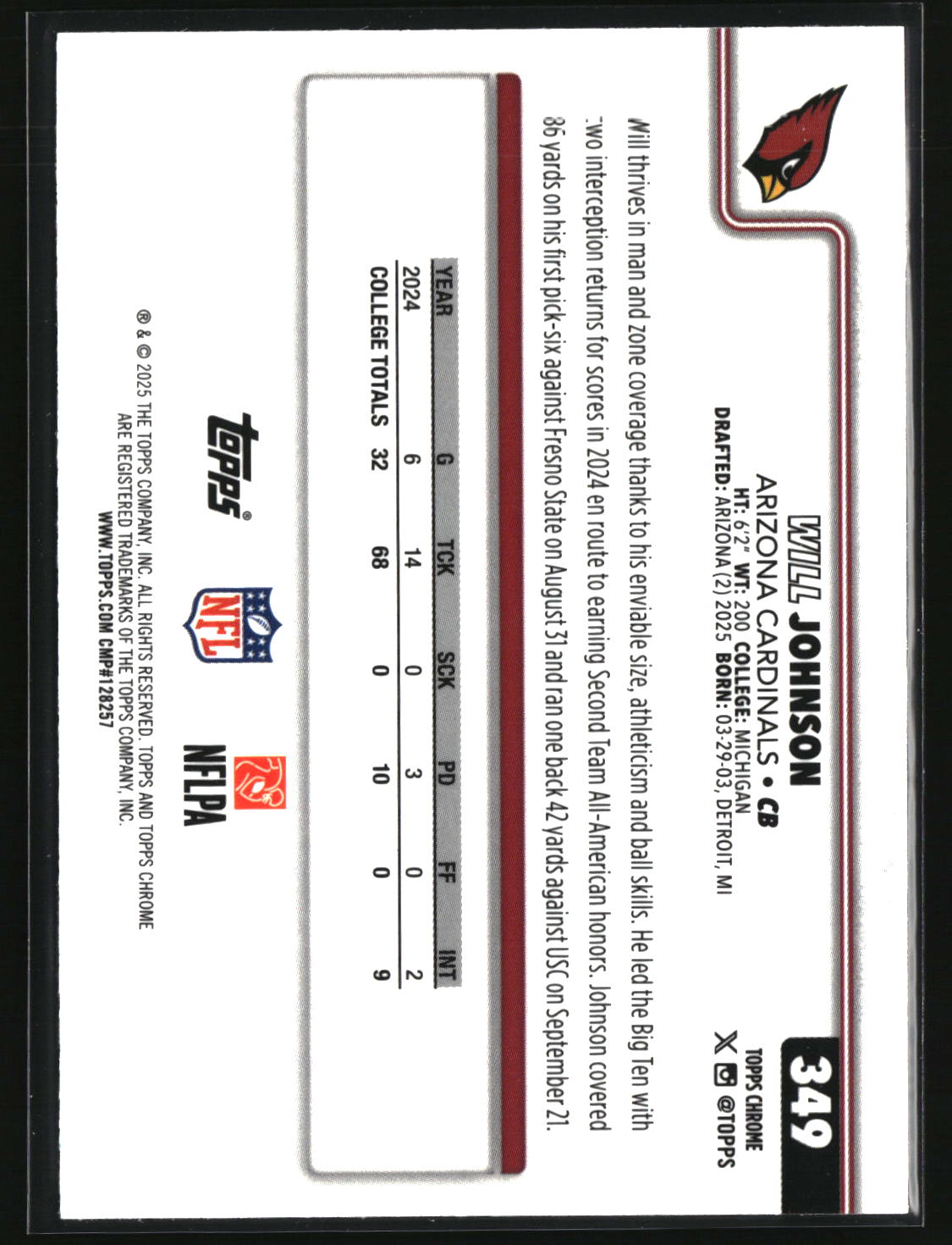 Will Johnson 2025 Topps Chrome #349