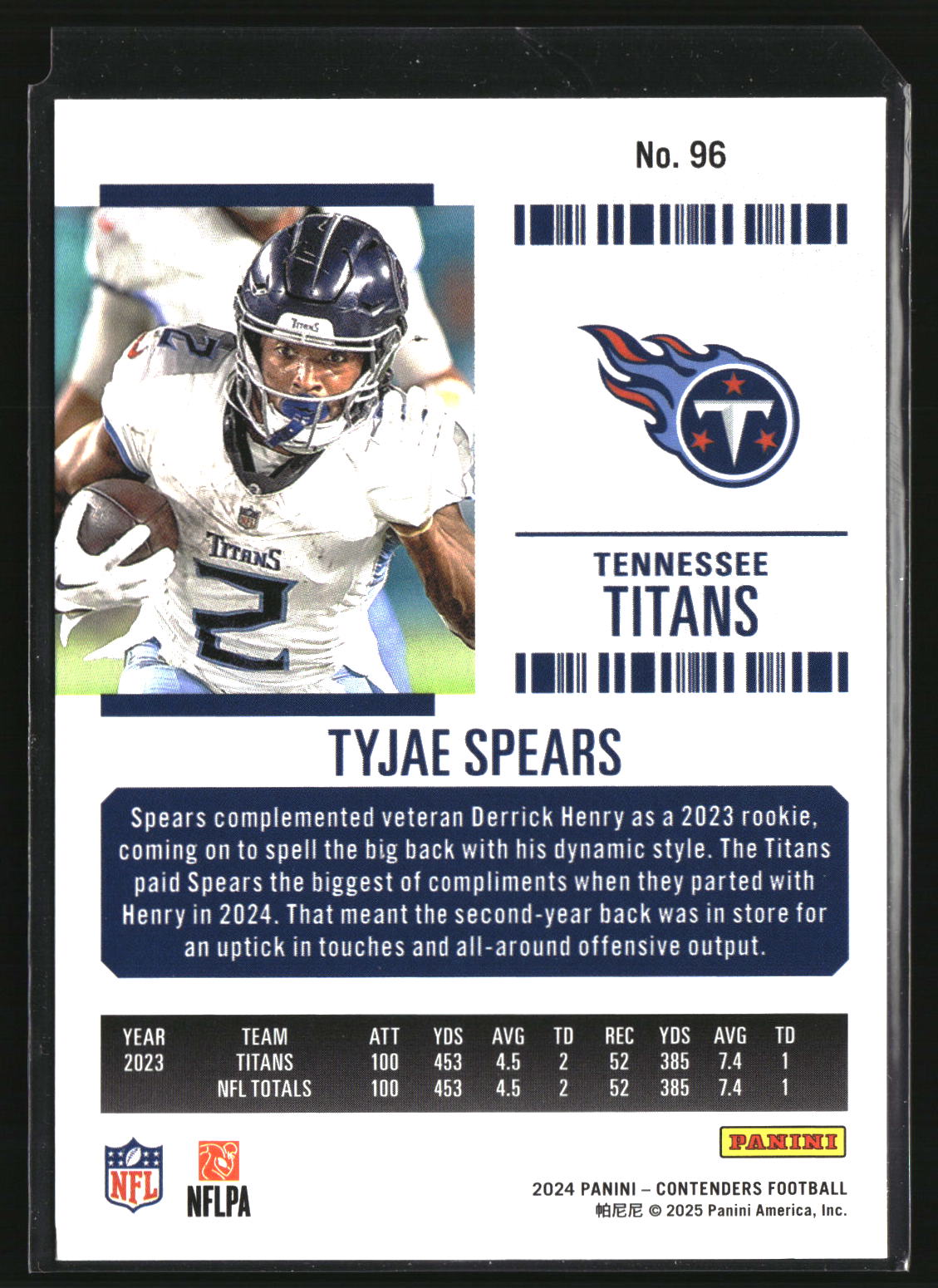 Tyjae Spears 2024 Panini Contenders #96