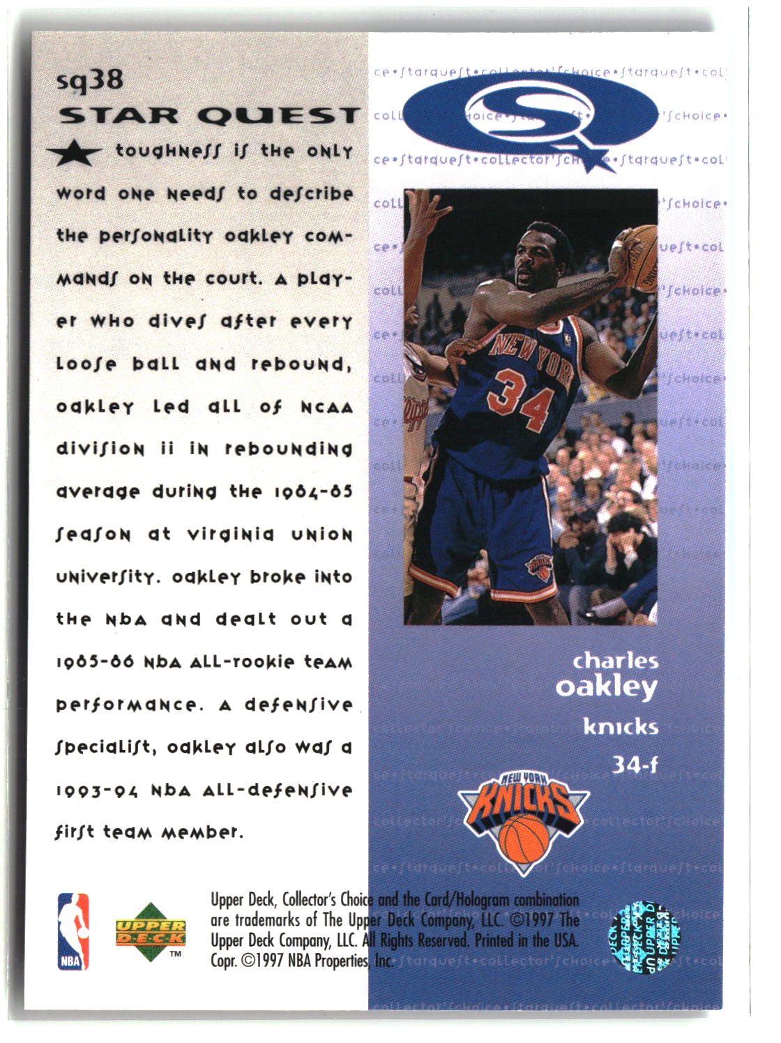 Charles Oakley 1997-98 Collector's Choice StarQuest #SQ38