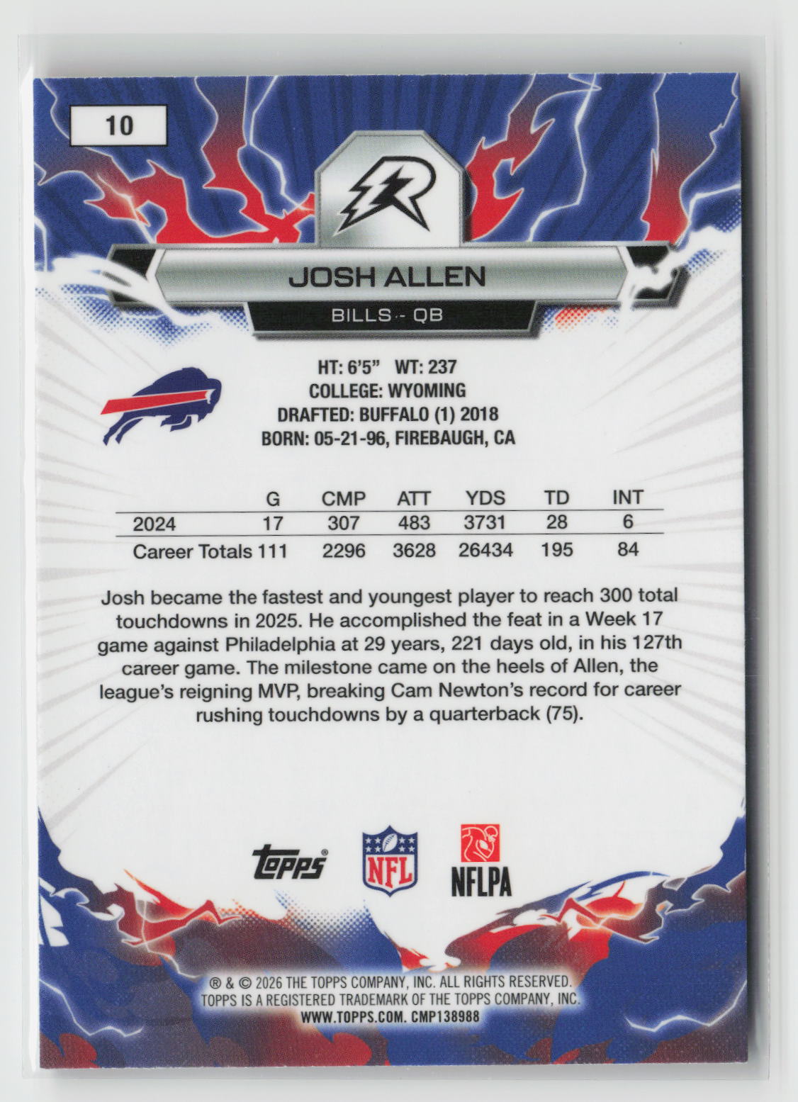 Josh Allen 2025 Topps Resurgence Black & White Surge Refractor #10