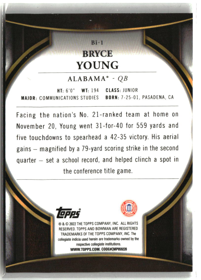 Bryce Young 2022 Bowman University Chrome Invicta #BI-1