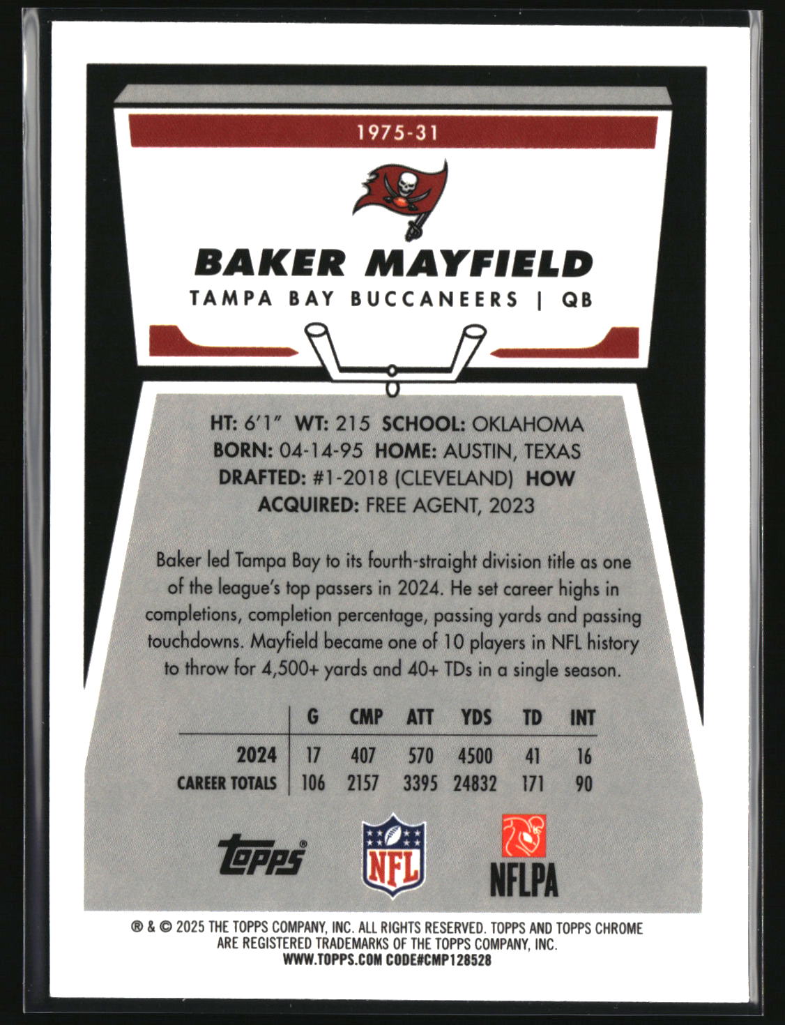 Baker Mayfield 2025 Topps Chrome 1975 Topps #1975-31