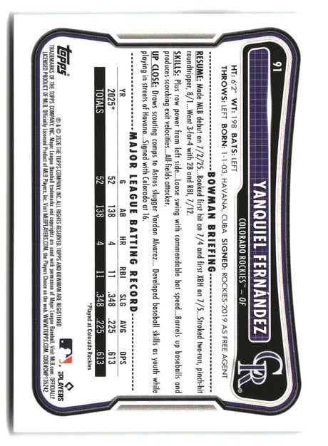 Yanquiel Fernandez 2026 Bowman #91