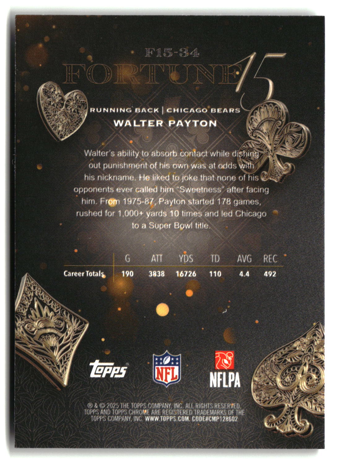 Walter Payton 2025 Topps Chrome Fortune 15 #F15-34