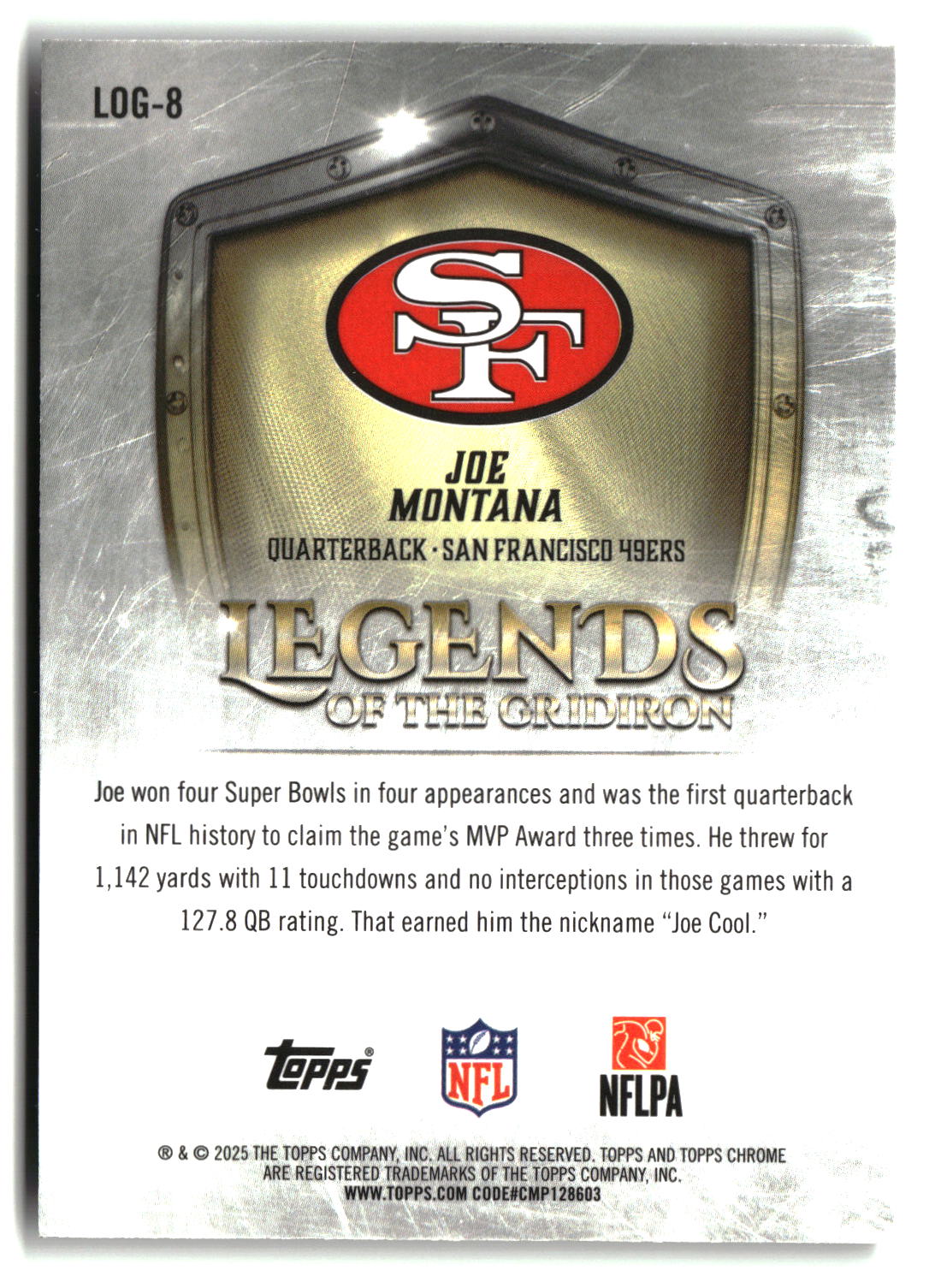 Joe Montana 2025 Topps Chrome Legends of the Gridiron #LOG-8