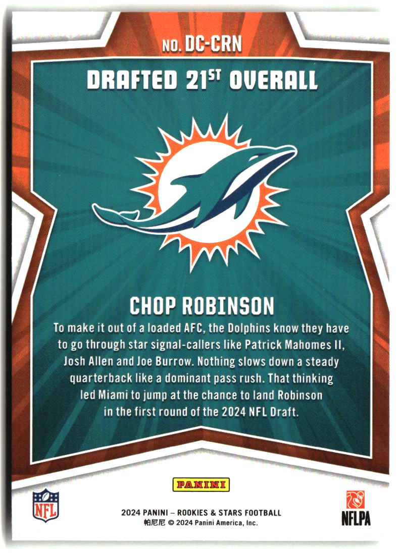 Chop Robinson 2024 Panini Rookies & Stars Draft Class #DC-CRN
