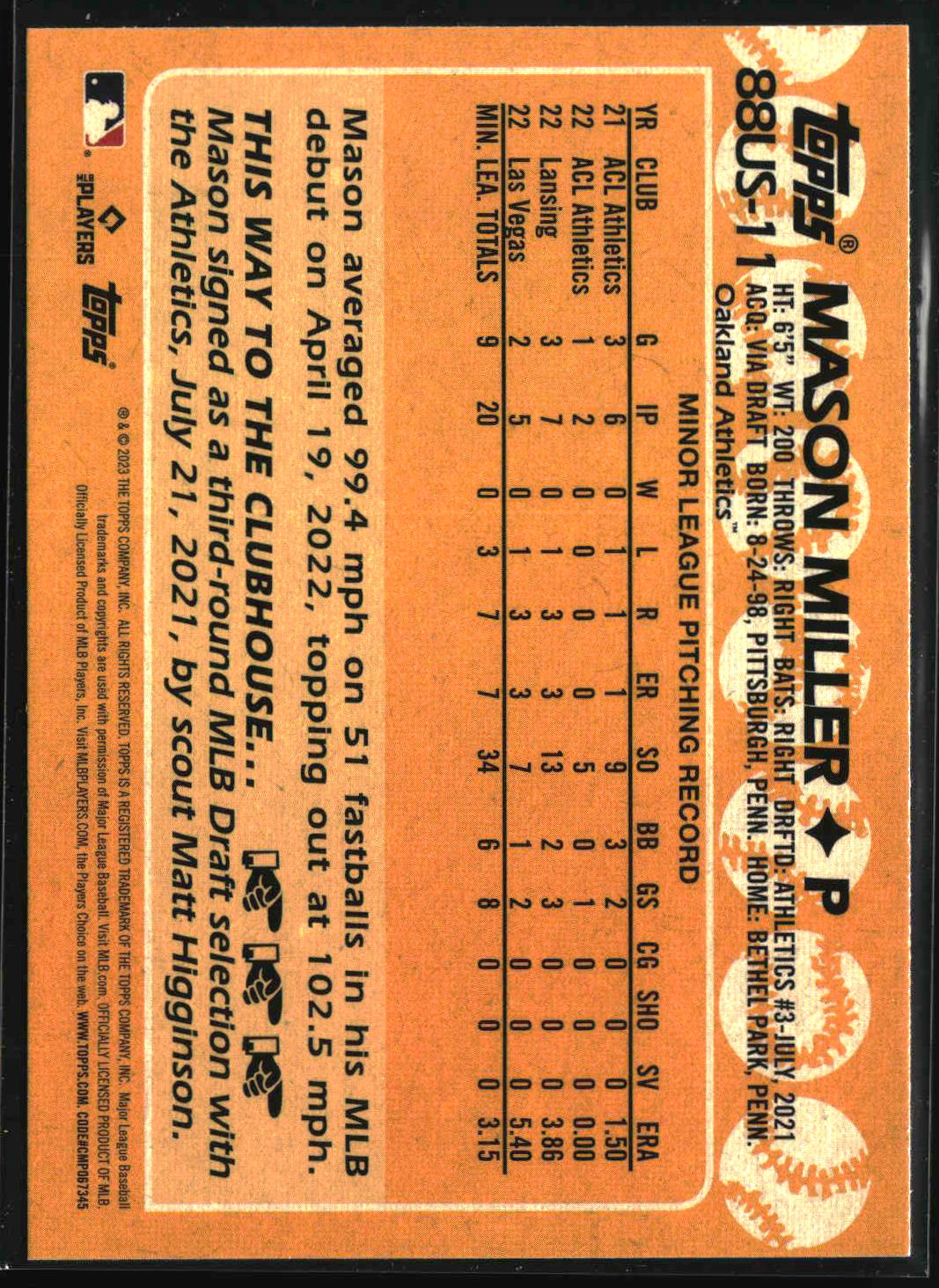 Mason Miller 2023 Topps Update 1988 Topps Baseball 35th Anniversary #88US-11