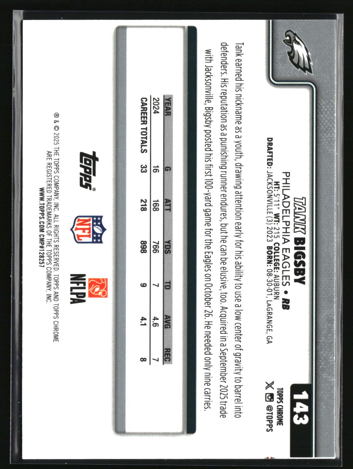 Tank Bigsby 2025 Topps Chrome Ray Wave Refractor #143