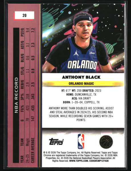 Anthony Black 2025-26 Topps Chrome Cosmic #20