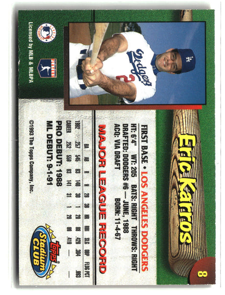 Eric Karros 1993 Stadium Club Los Angeles Dodgers auto #8