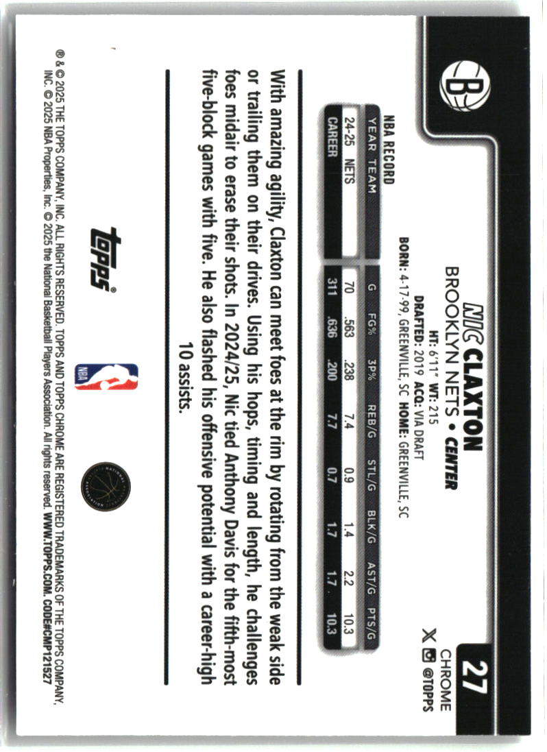 Nic Claxton 2025-26 Topps Chrome Negative Refractor #27