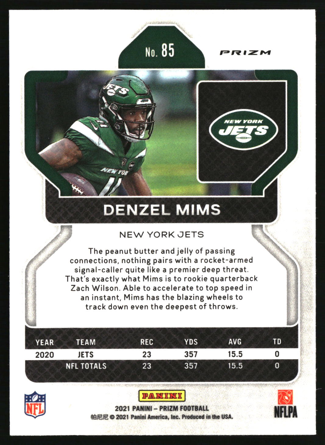 Denzel Mims 2021 Panini Prizm Black and White Checker #85