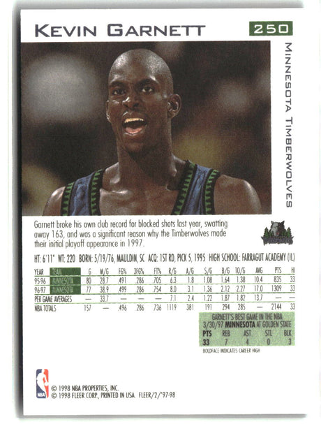 Kevin Garnett 1997-98 Fleer #250