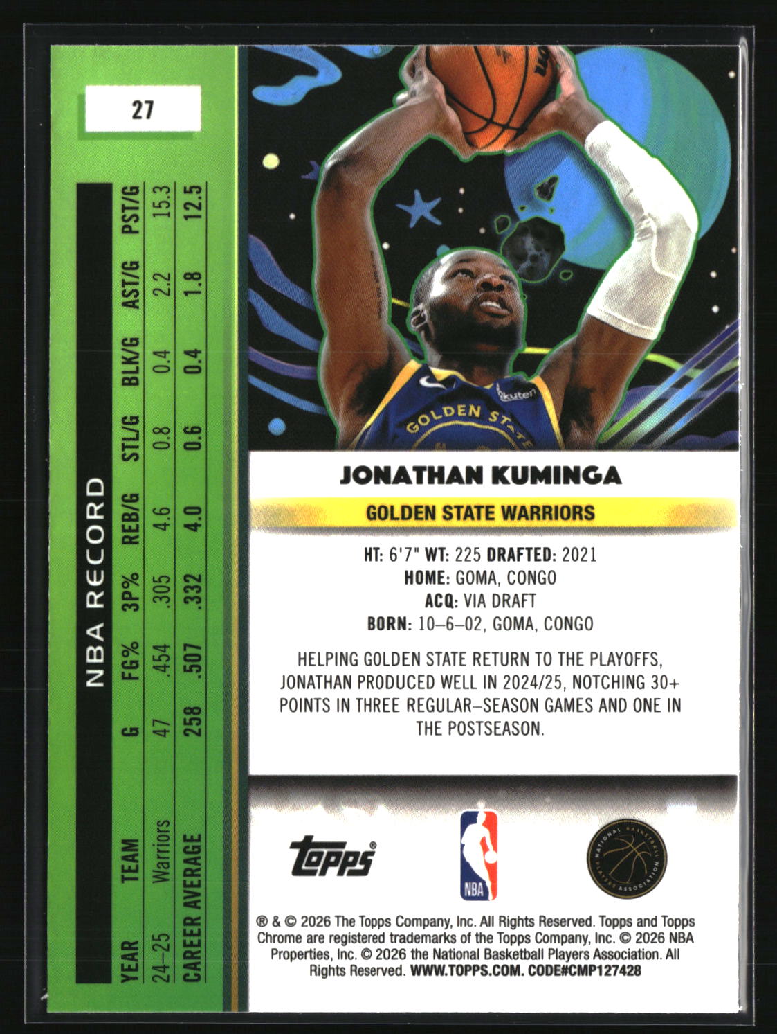 Jonathan Kuminga 2025-26 Topps Chrome Cosmic #27