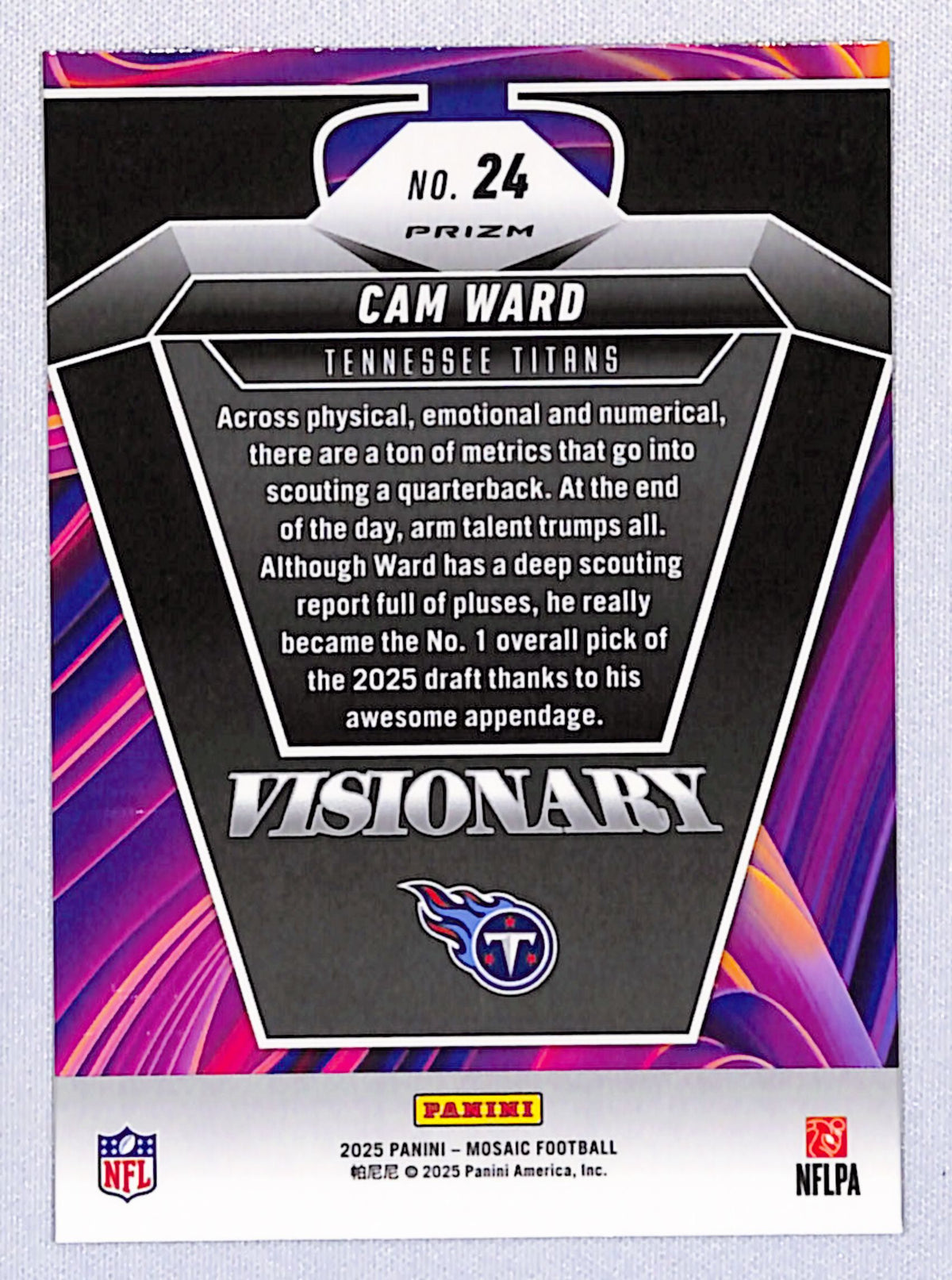 Cam Ward 2025 Panini Mosaic Visionary #24